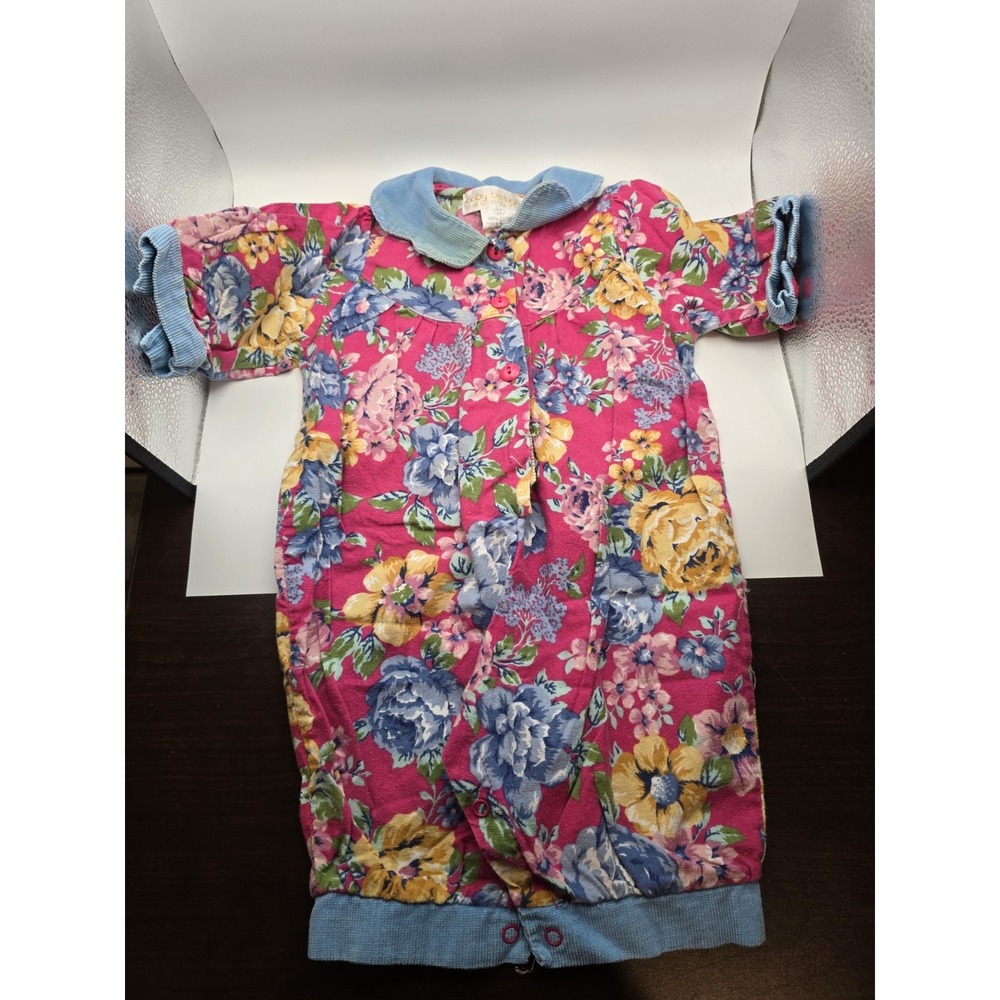 Vtg 90s BABY BELUGA‎ Floral Collar Romper 6-9 Month All Over Print READ